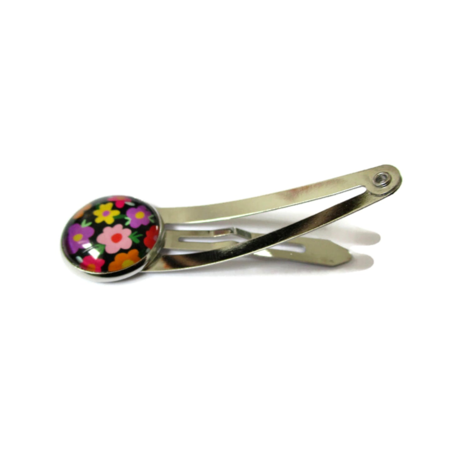 Barrette Enfant Fleurs Multicolores Rétro sur fond  Noir