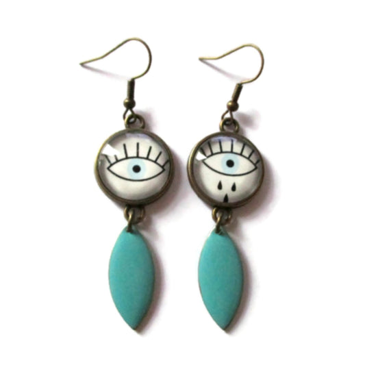 Devil eye earrings and blue enamel 