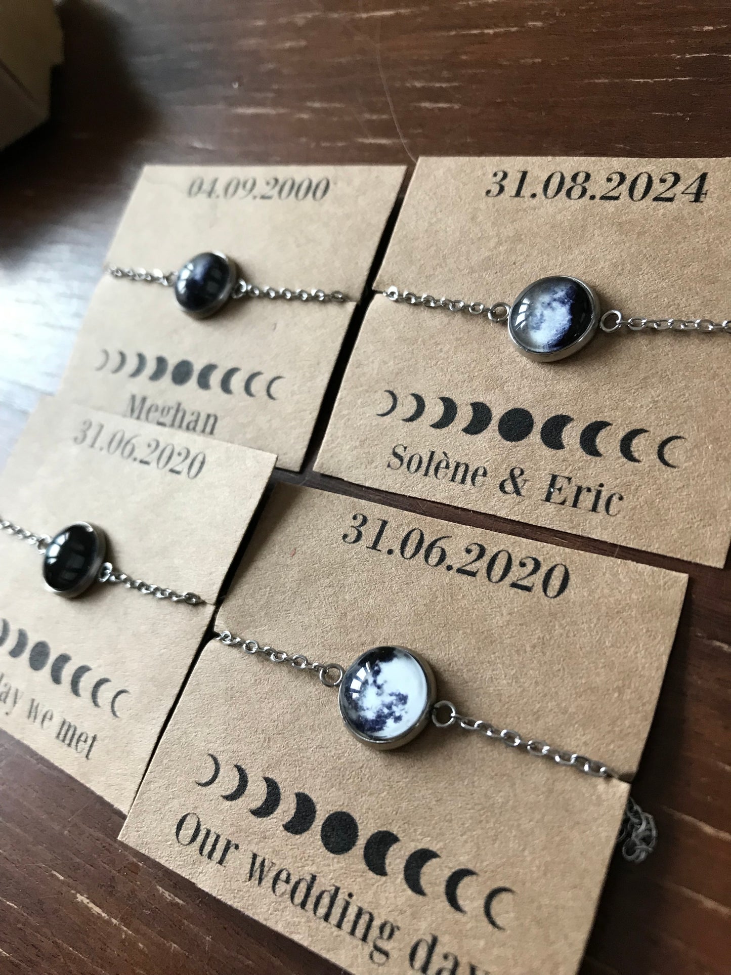 Bracelet phase de lune personnalisé, lune de naissance, bracelet personnalisé, bracelet lune, bijoux cadeau personnalisé,  acier inoxydable