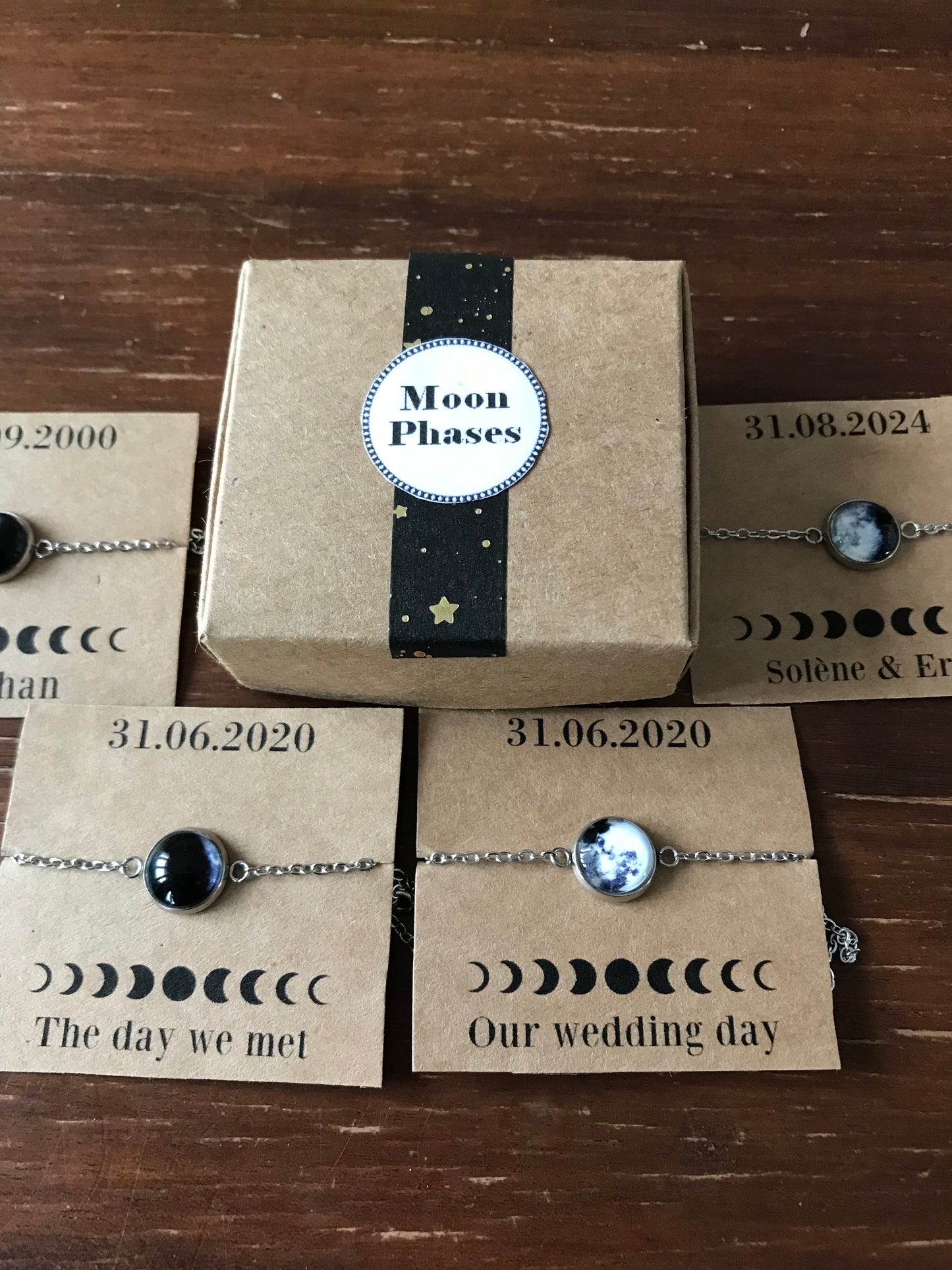 Bracelet phase de lune personnalisé, lune de naissance, bracelet personnalisé, bracelet lune, bijoux cadeau personnalisé,  acier inoxydable