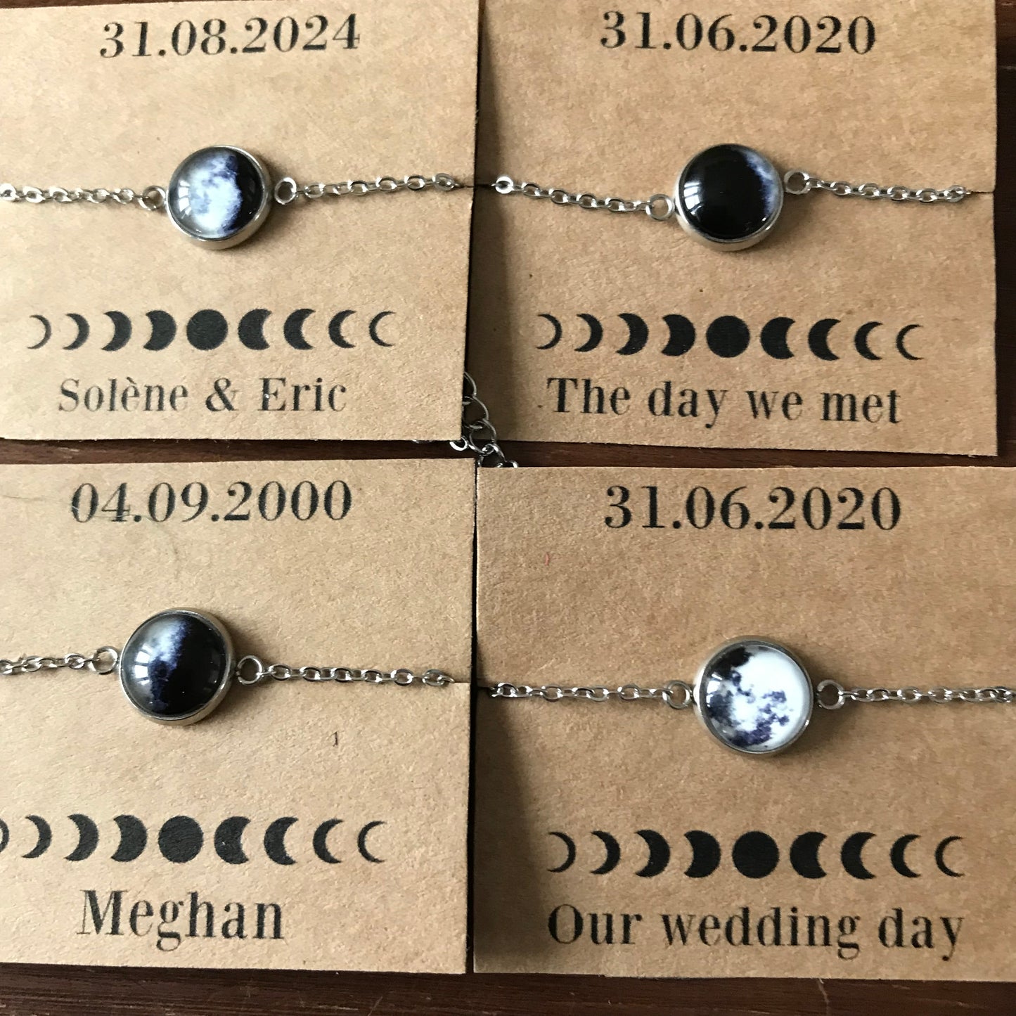 Bracelet phase de lune personnalisé, lune de naissance, bracelet personnalisé, bracelet lune, bijoux cadeau personnalisé,  acier inoxydable