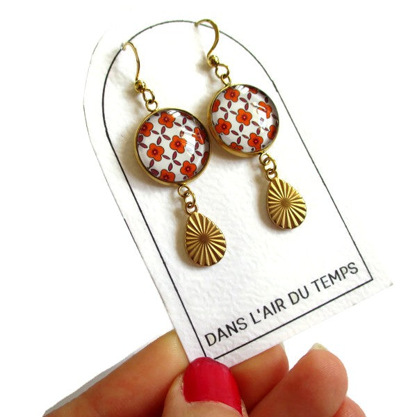 Boucles d'oreilles petites fleurs oranges boho chic