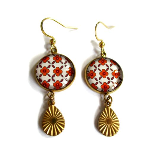 Boucles d'oreilles petites fleurs oranges boho chic