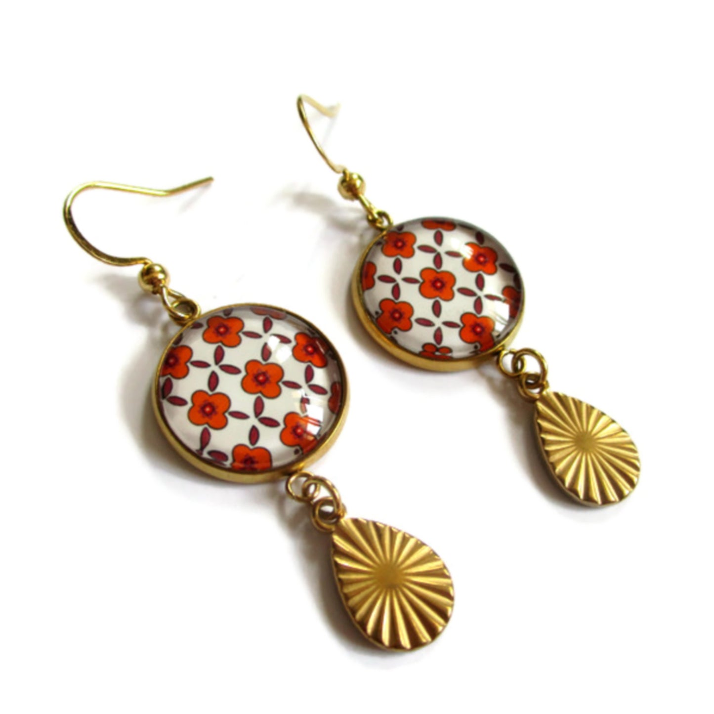 Boucles d'oreilles petites fleurs oranges boho chic