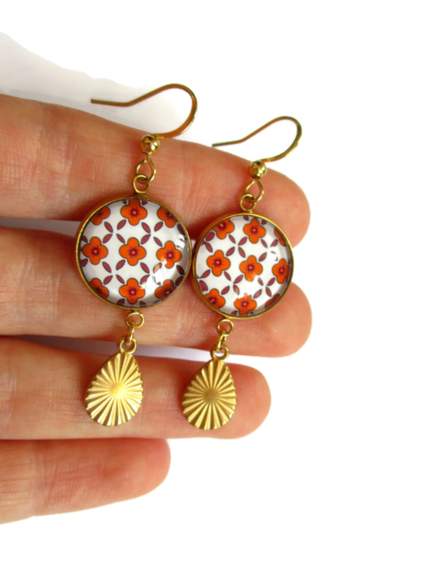 Boucles d'oreilles petites fleurs oranges boho chic