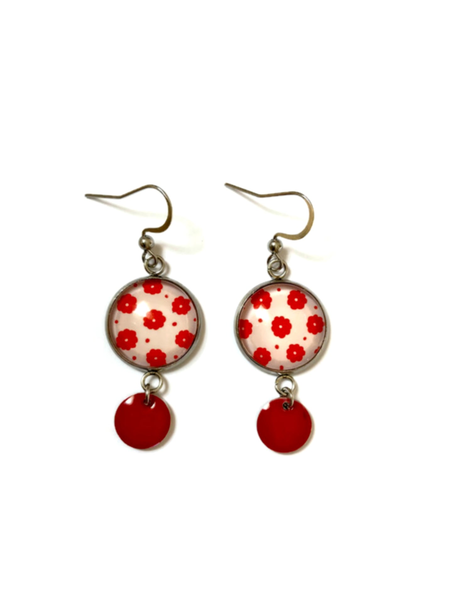 Pink and red flowers earrings