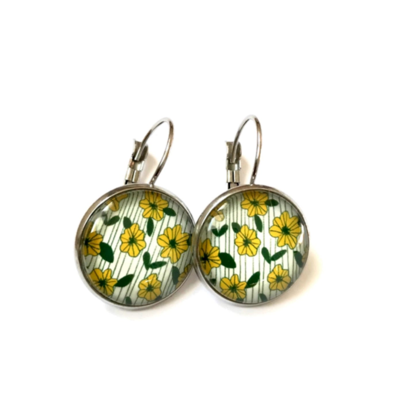 Boucles d'Oreilles Dormeuses Fleurs Jaune