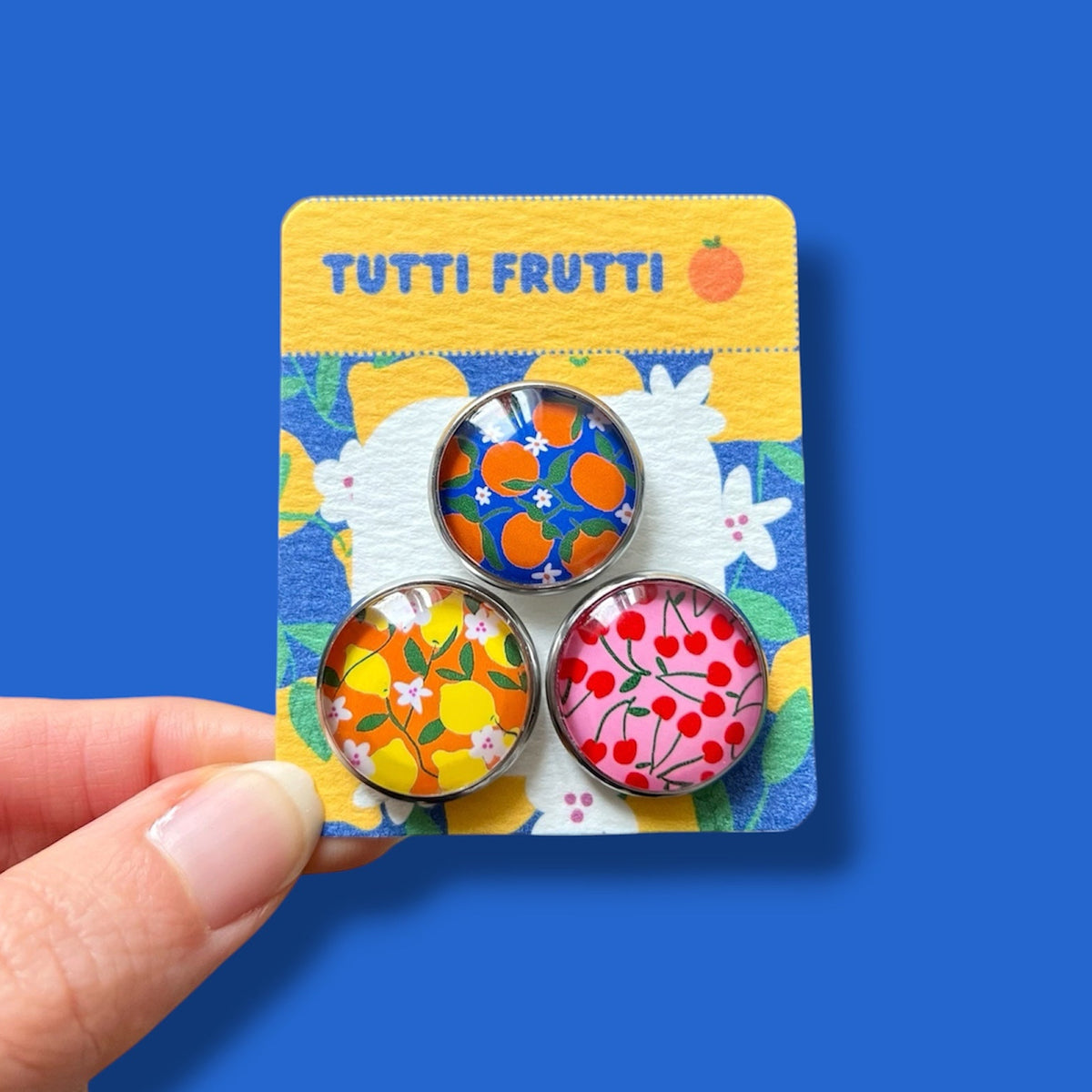 3 magnets puissants et colorés, citrons, oranges, cerises, cabochon 20mm de diamètre