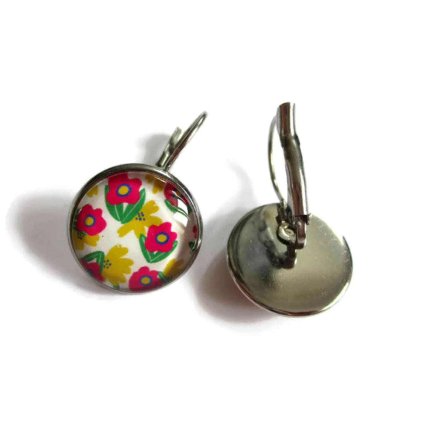 Yellow and pink flowers earrings 