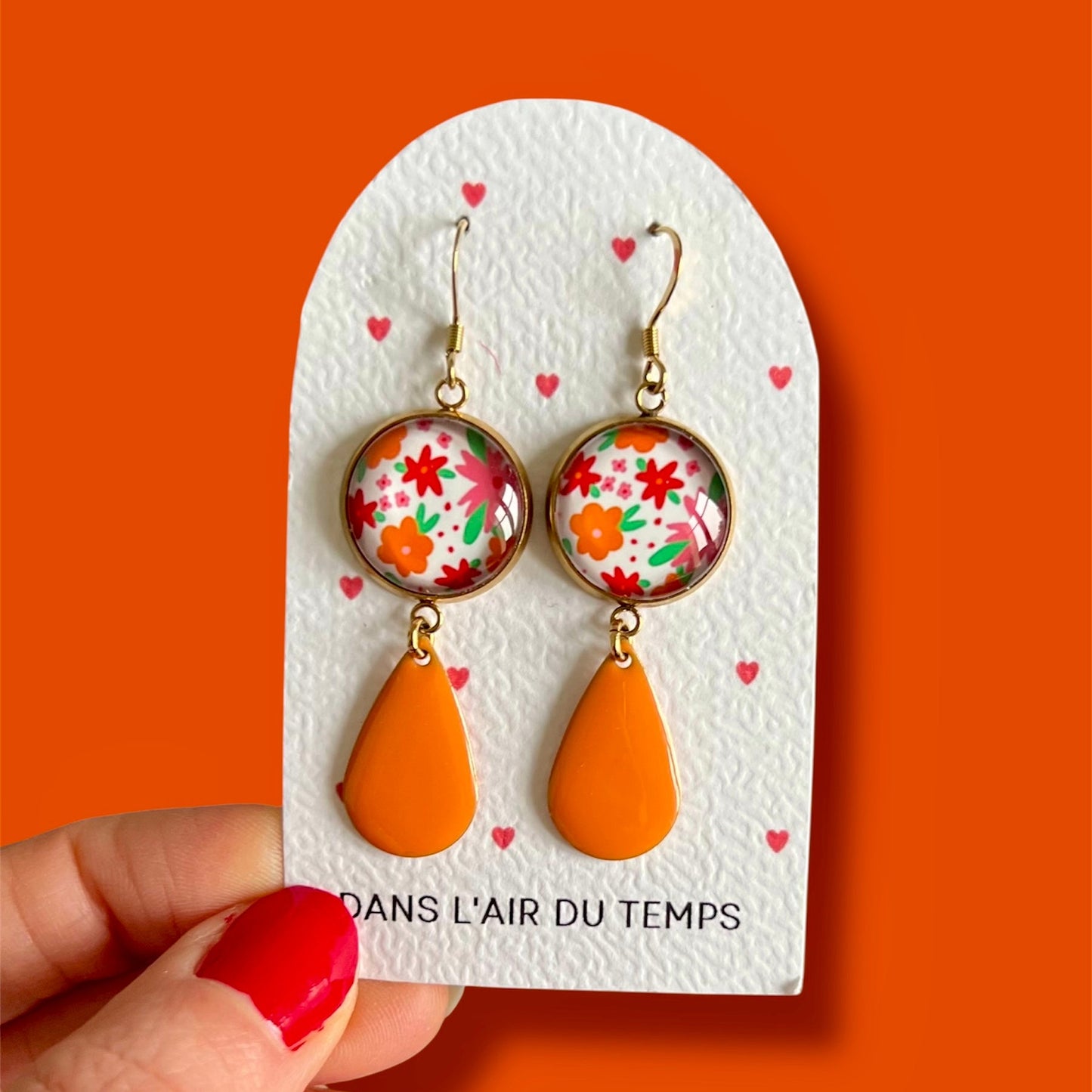 boucles d'oreilles fleurs oranges et rouges