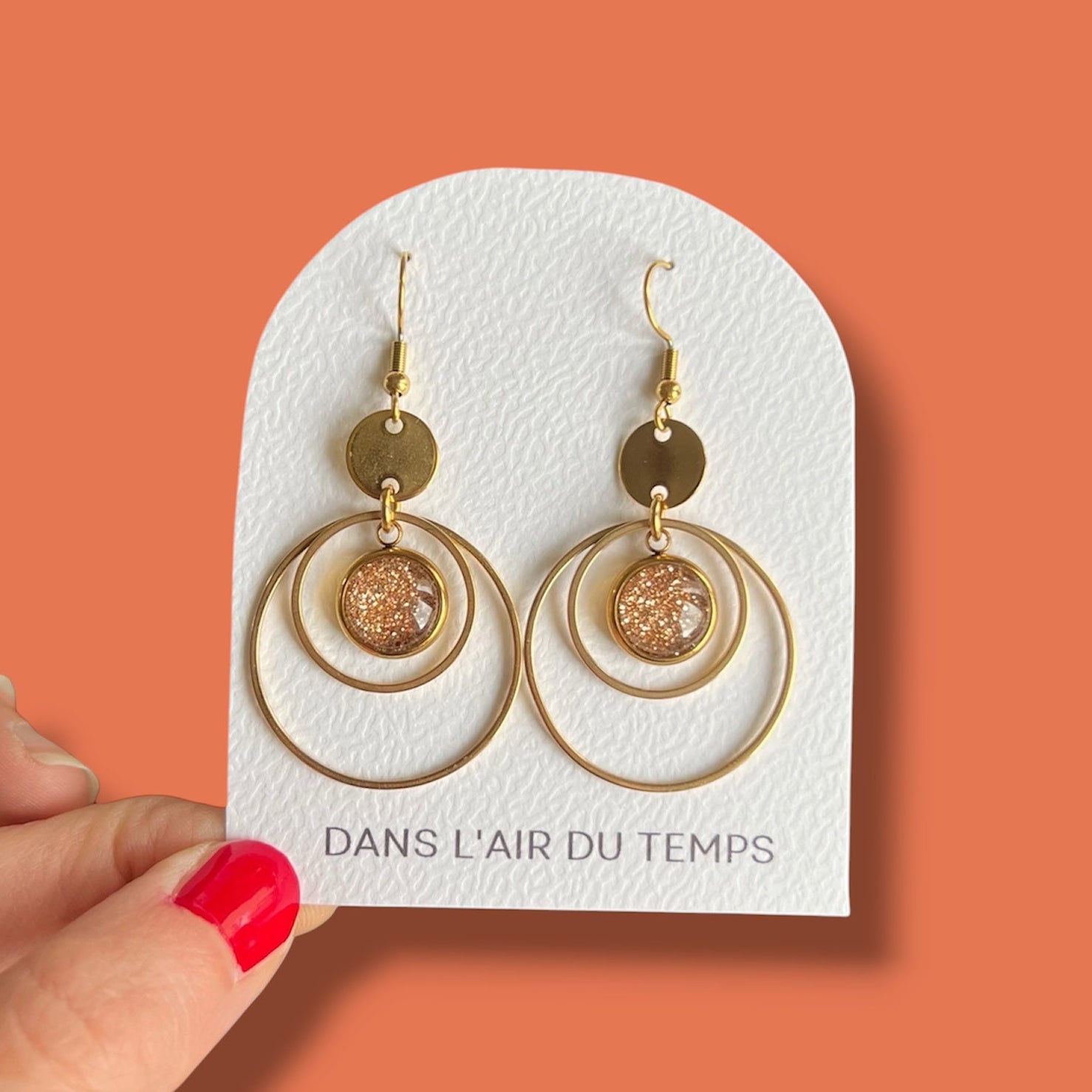 boucles d'oreilles doubles créoles paillettes dorées