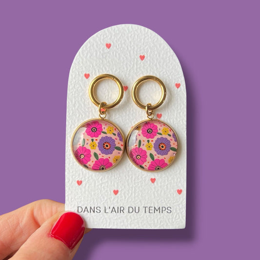 boucles d'oreilles fleurs multicolore