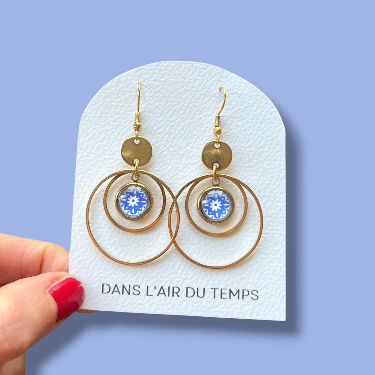 boucles doubles anneaux azulejos bleu