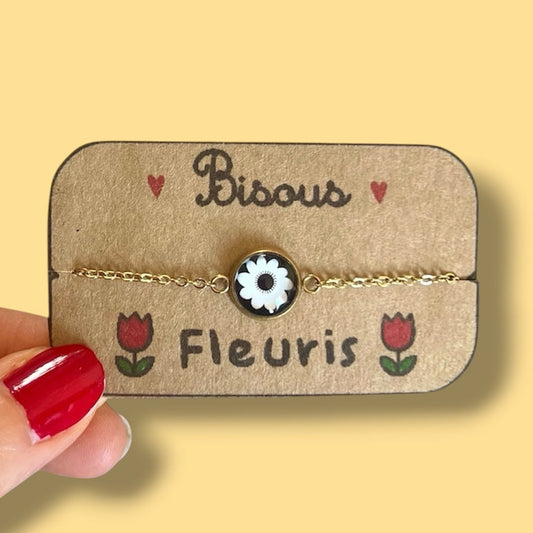 bracelet fleur noiret blanc