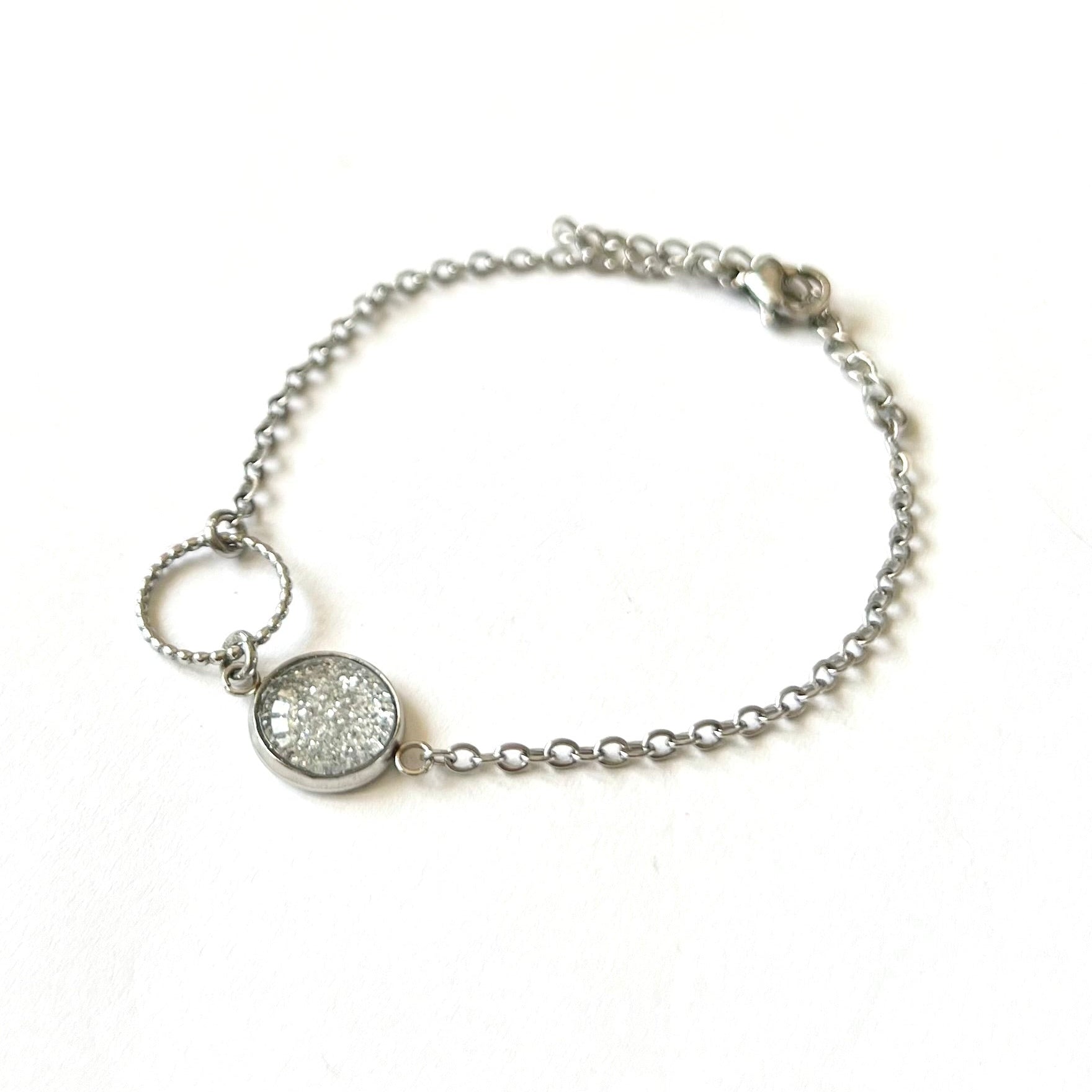 bracelet fin paillettes argent