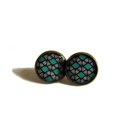 Puces d'Oreilles Motif Ethnique Turquoise