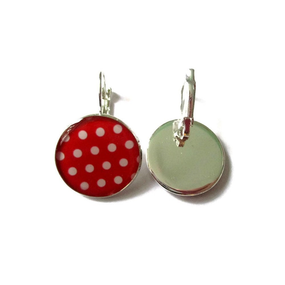 Boucles d'Oreilles Dormeuses Pois Rouges et Blancs