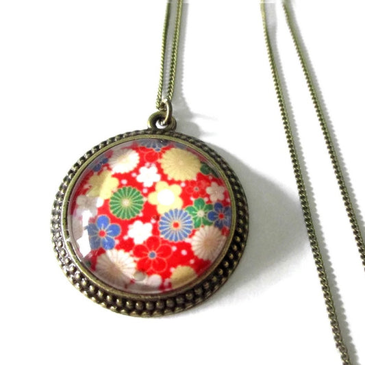 Colorful Japanese flowers necklace