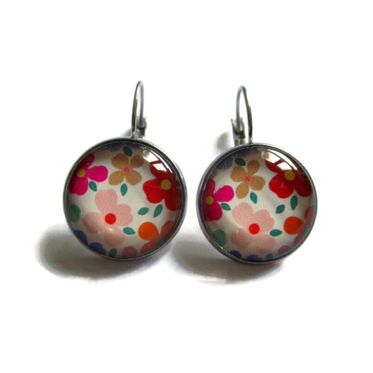 Boucles d'Oreilles Dormeuses Fleurs Multicolores