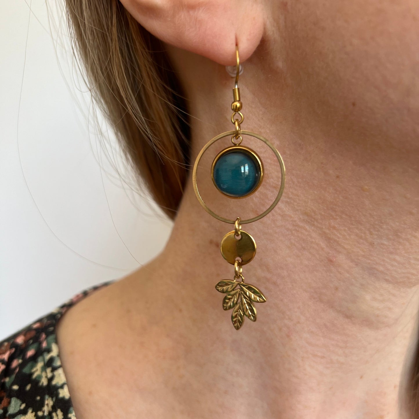 green and gold leaves mismatched Earrings , Golden or Silver Finish
