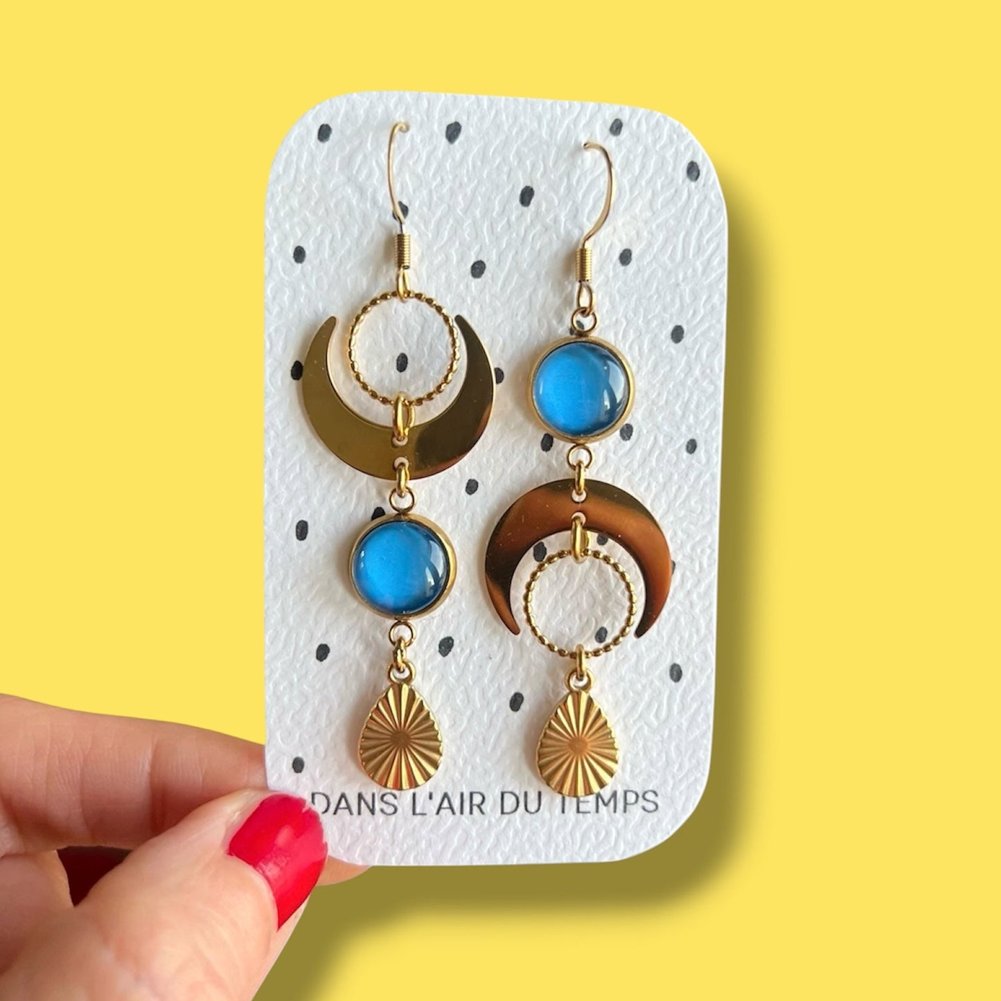 Boucles d'oreilles asymétriques lunes bleues