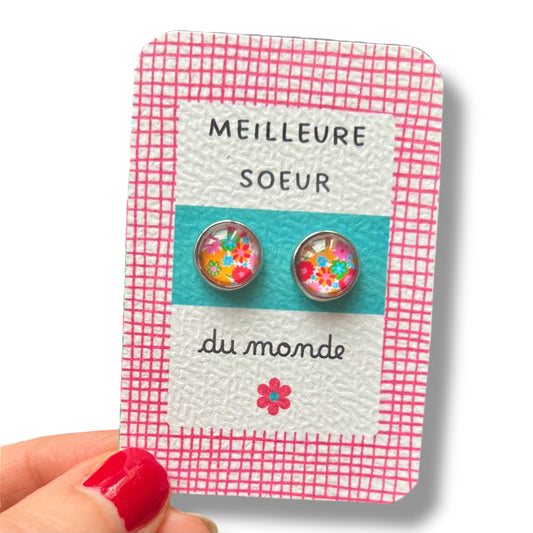 "Meilleure soeur du monde!!" Stud Earrings