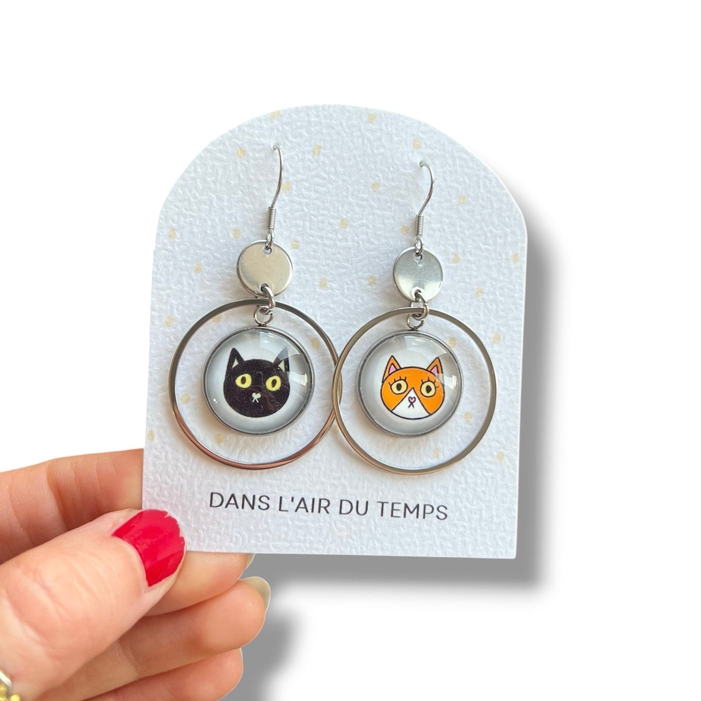 Boucles d'oreilles créoles chats finition dorée ou argentée
