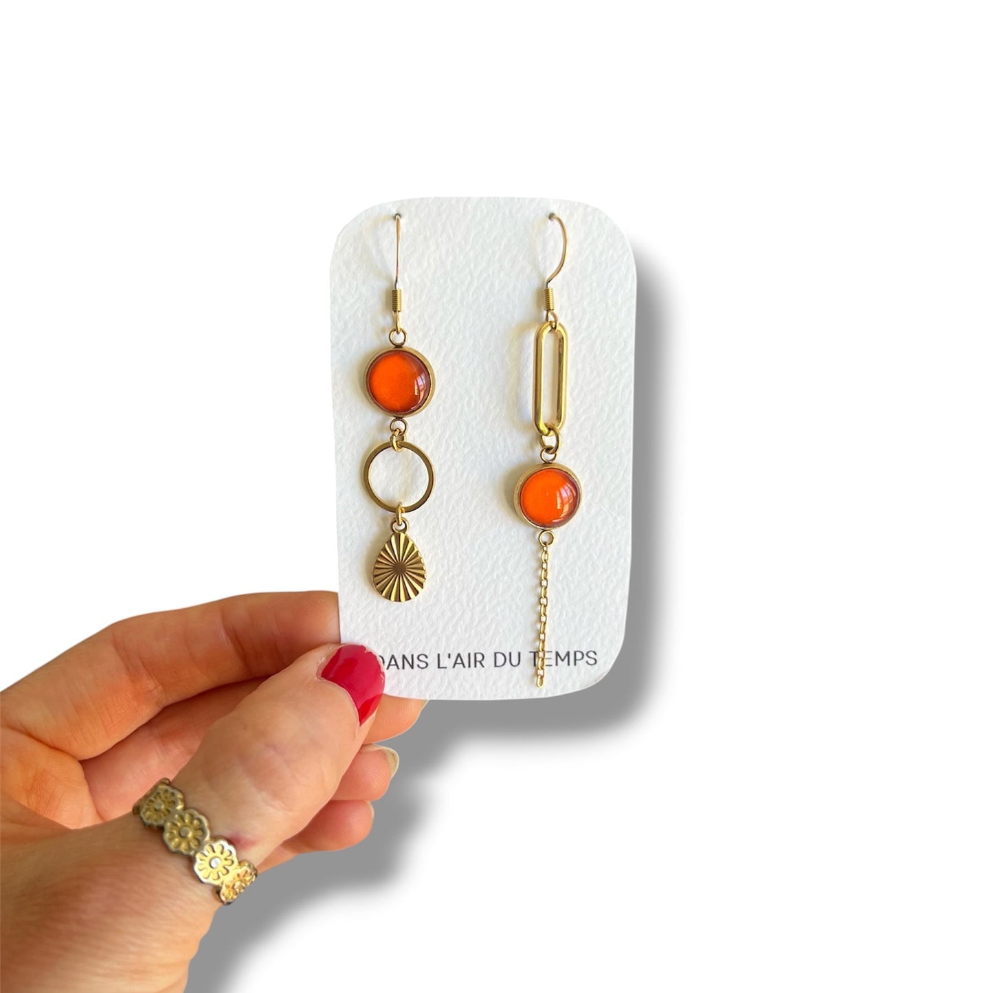 Orange mismatched Earrings 