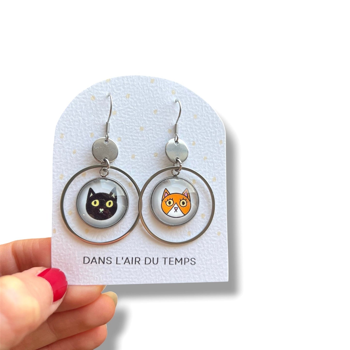 Boucles d'oreilles créoles chats finition dorée ou argentée