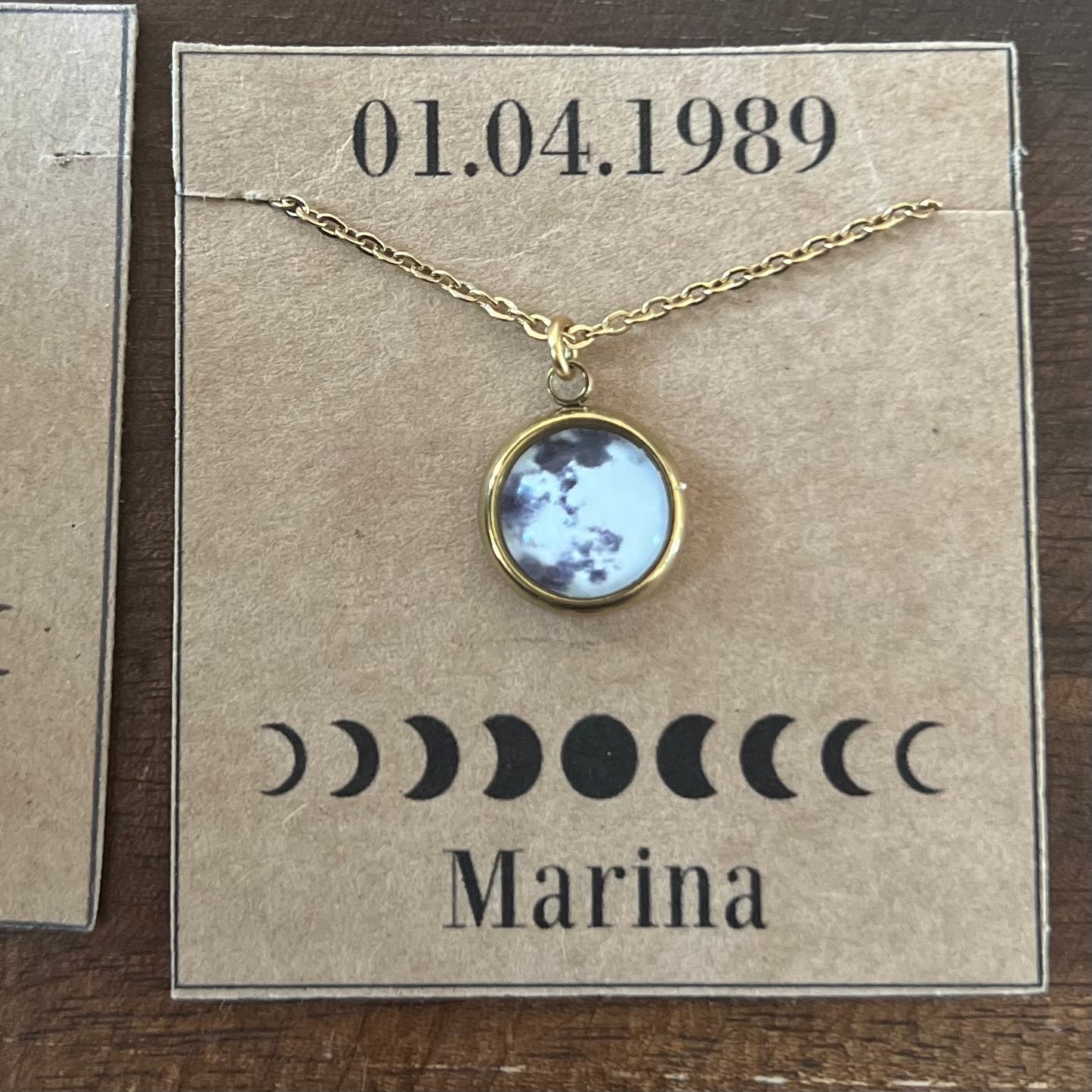 Petit collier phase de lune personnalisé, cadeau personnalisé