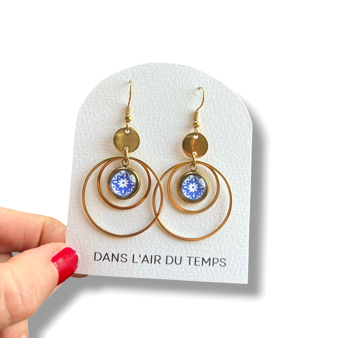 Colorful and white Flower Hoop earrings, Golden or Silver Finish