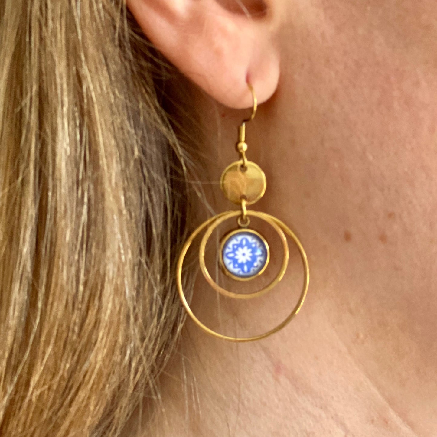 Colorful and white Flower Hoop earrings, Golden or Silver Finish