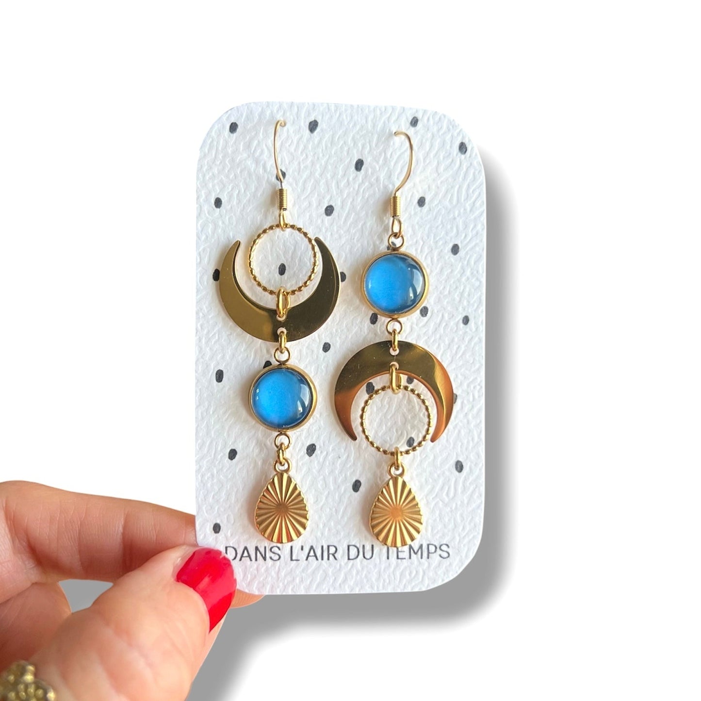 Boucles d'oreilles asymétriques lunes bleues