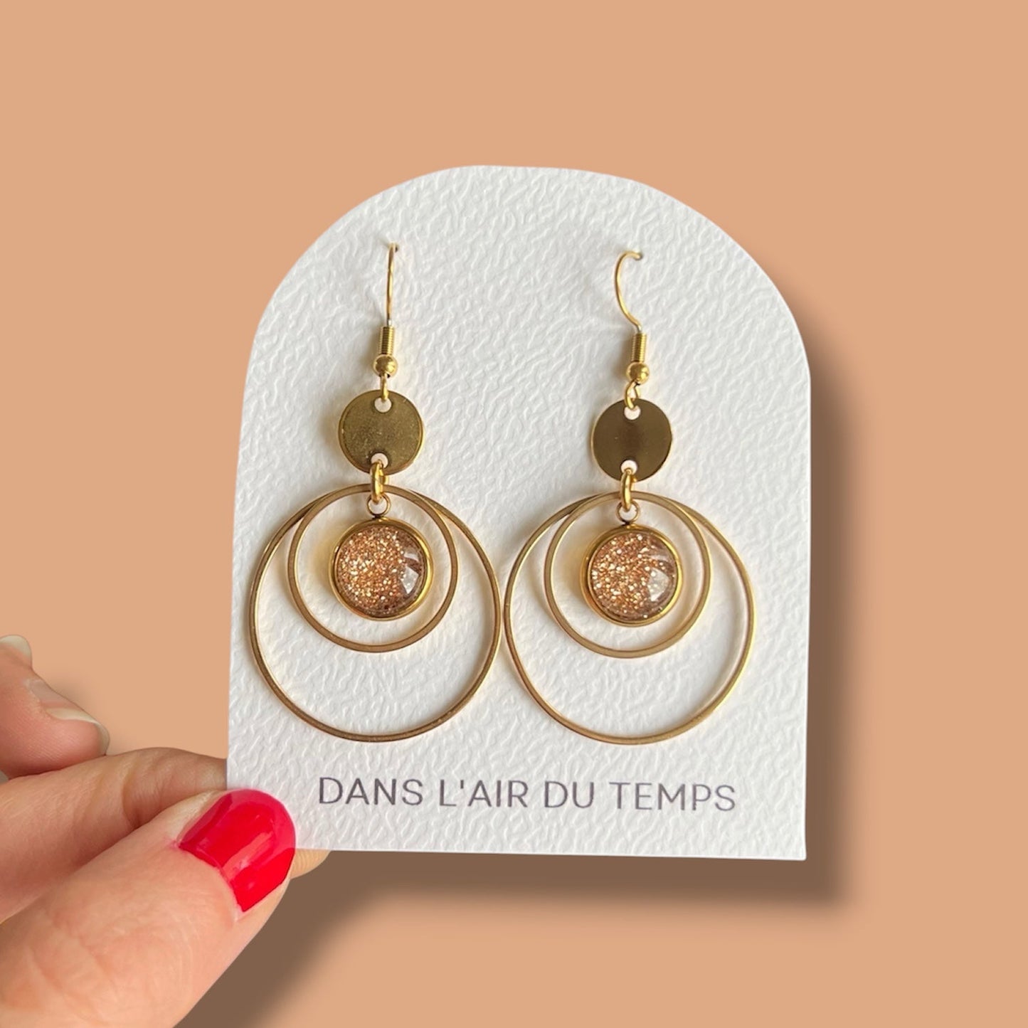 Boucles d'oreilles créoles double anneau paillettes dorées, finition dorée ou argentée