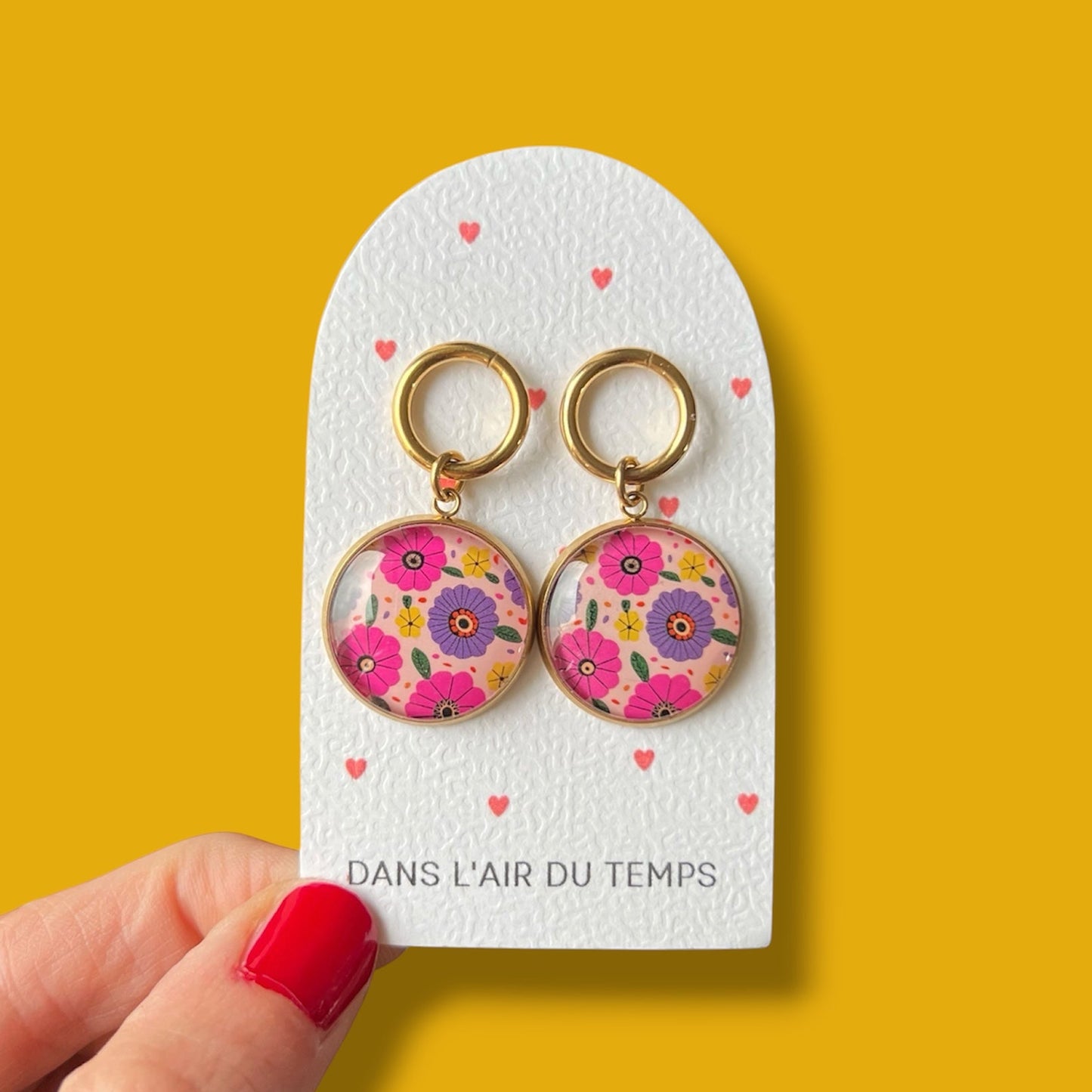 Boucles d'oreilles fleurs violettes et roses finition dorée ou argentée