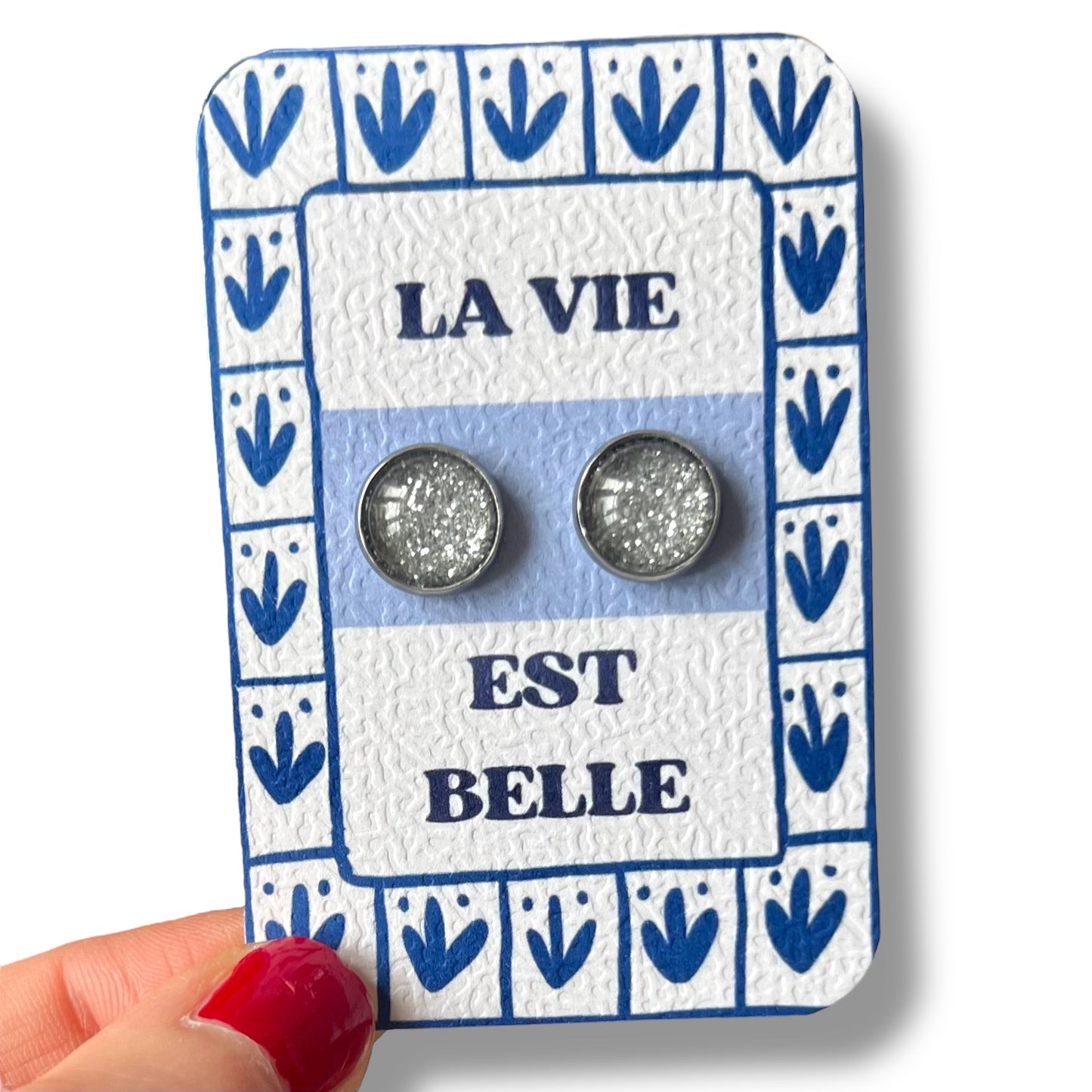 Puces d'Oreilles La Vie est Belle Paillettes Argentées