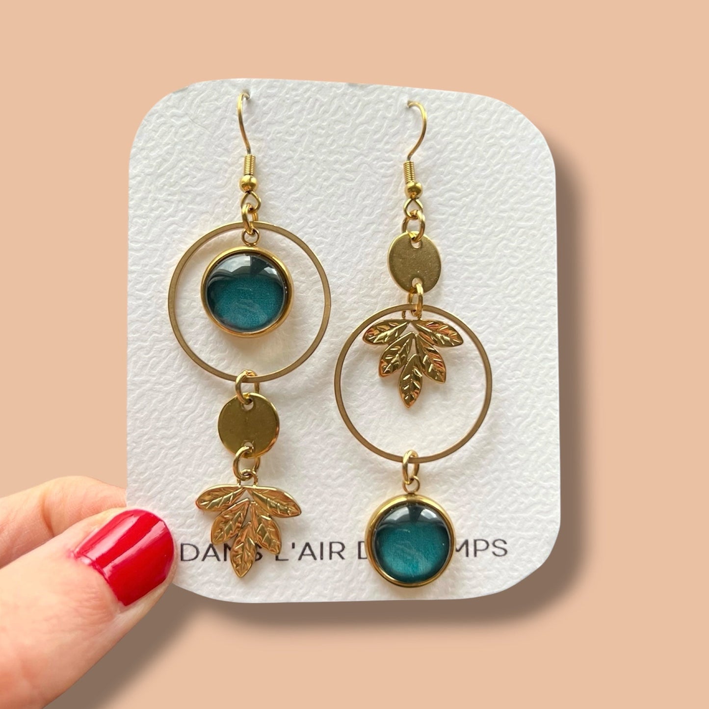 green and gold leaves mismatched Earrings , Golden or Silver Finish