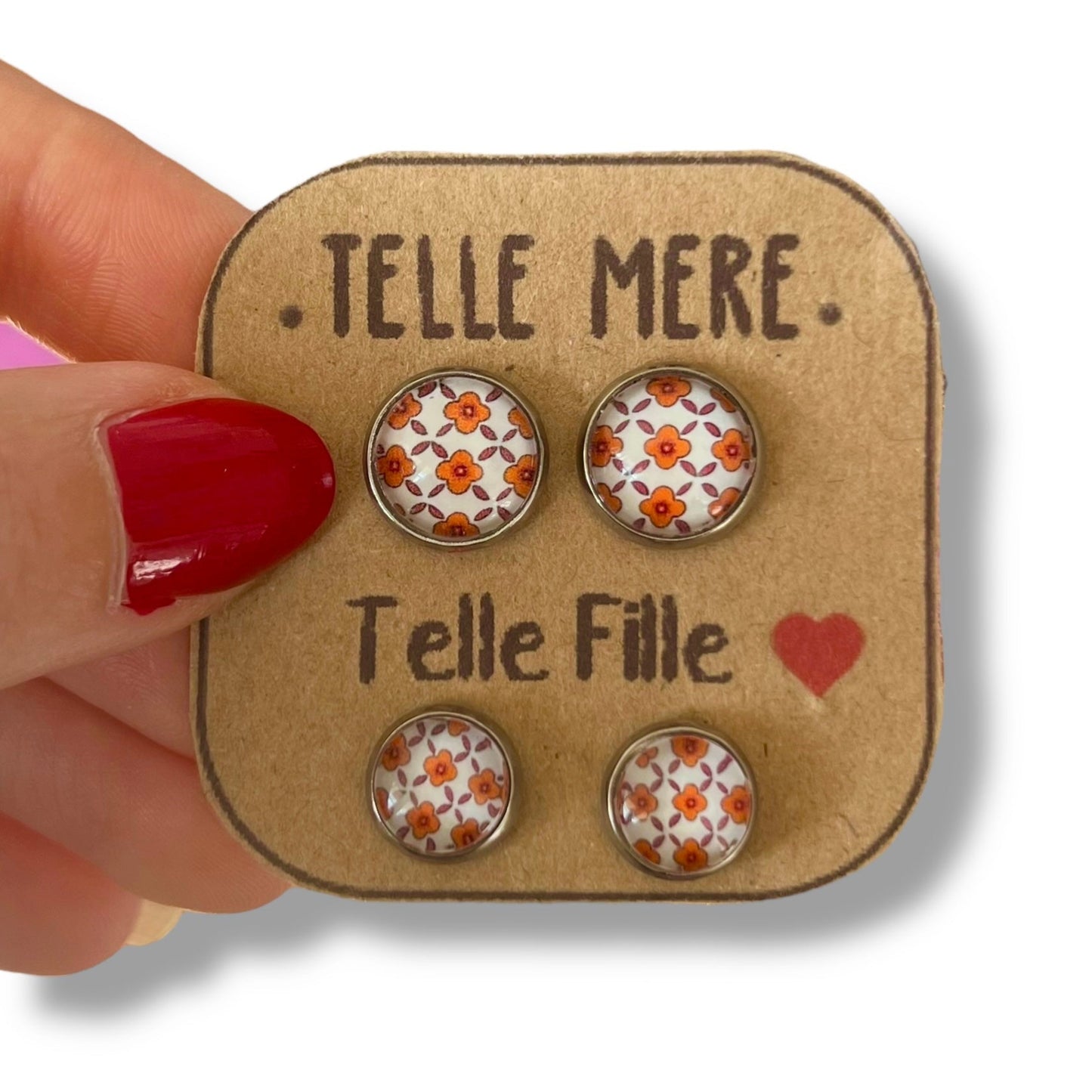 "Telle mère, Telle Fille!"  Orange Flowers Stud Earrings