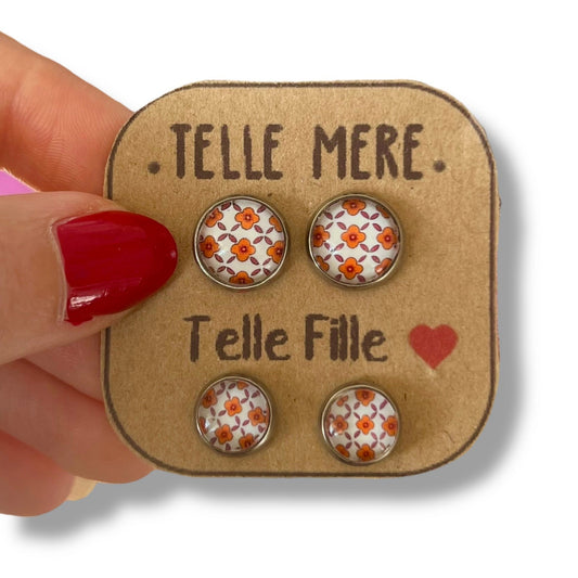 "Telle mère, Telle Fille!"  Orange Flowers Stud Earrings