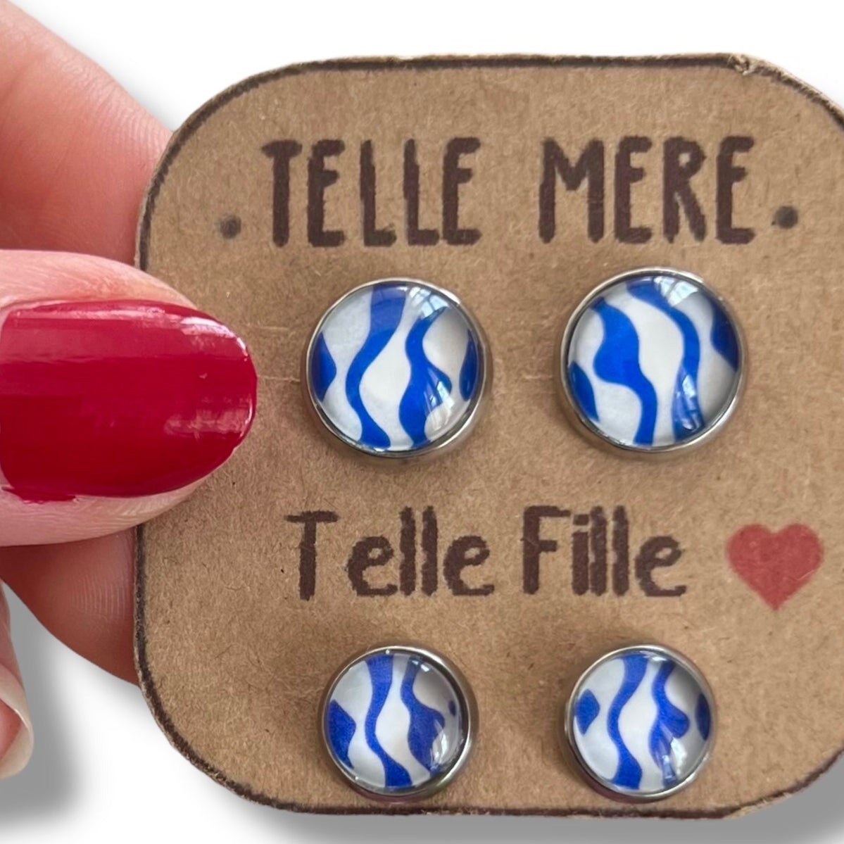 Puces d'Oreilles Mère Fille / "Telle mère, Telle Fille!" vagues bleues et blanches