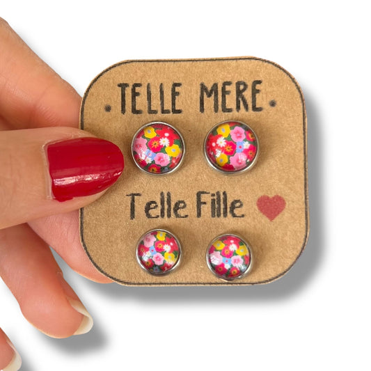 "Telle mère, Telle Fille!" Colorful Flowers Stud Earrings