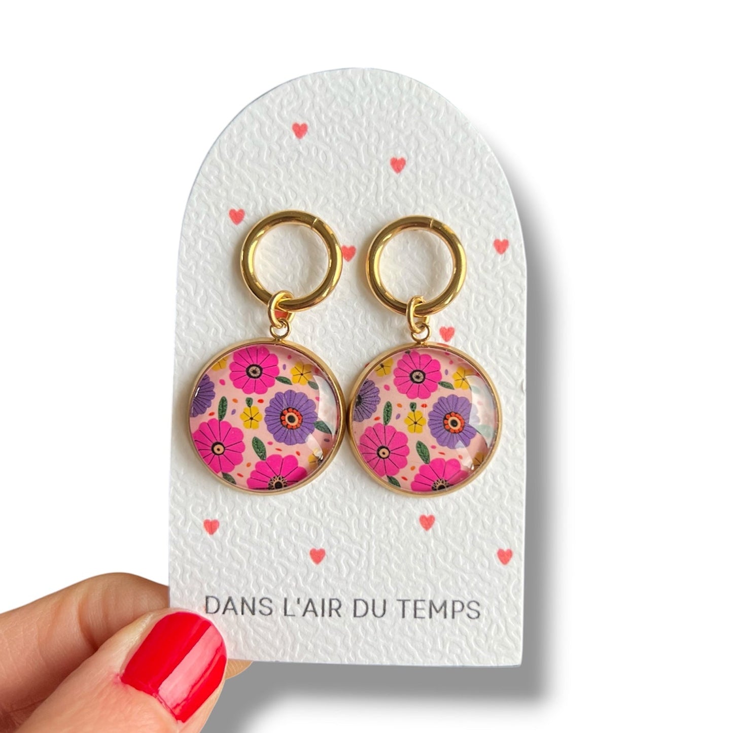 Boucles d'oreilles fleurs violettes et roses finition dorée ou argentée