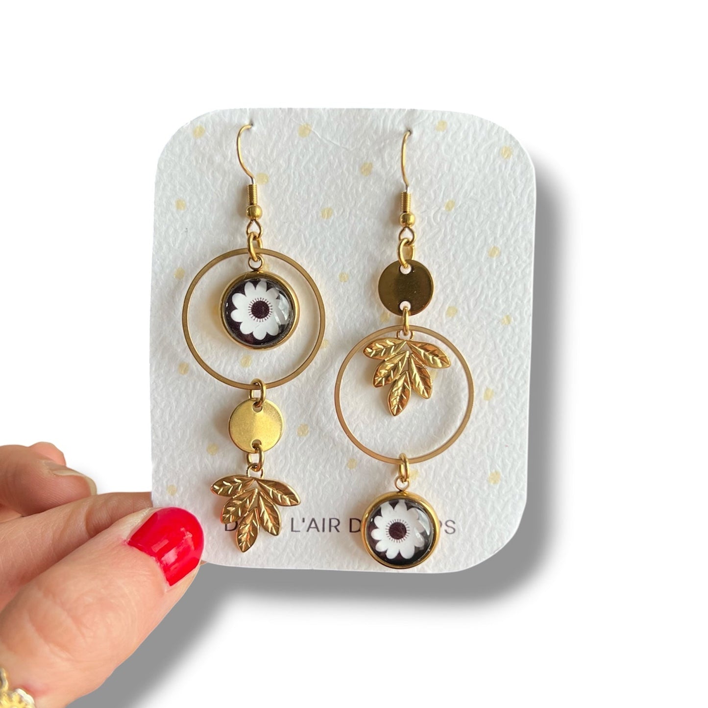 Black and White floral and leaves mismatched Earrings , Golden or Silver Finish
