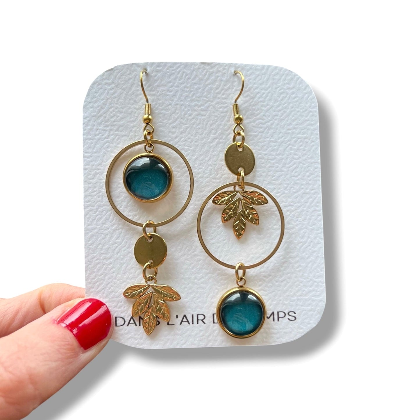 green and gold leaves mismatched Earrings , Golden or Silver Finish