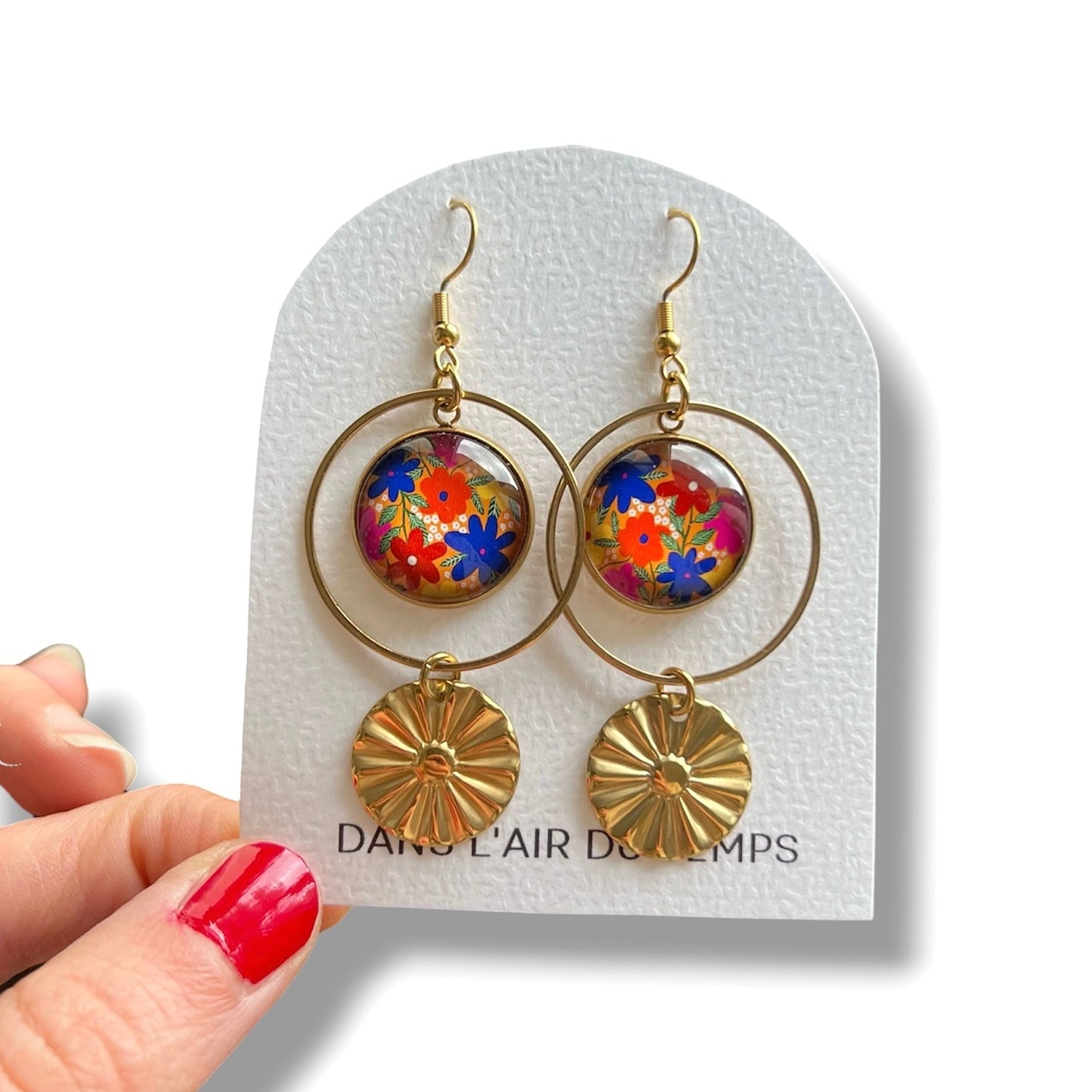 Boucles d'oreilles fleurs jaunes et multicolores