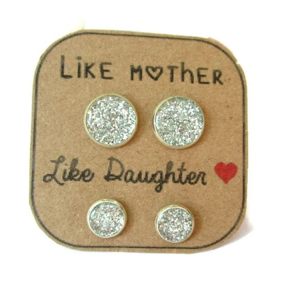 "Like Mother Like Daughter!" Glitter Stud Earrings