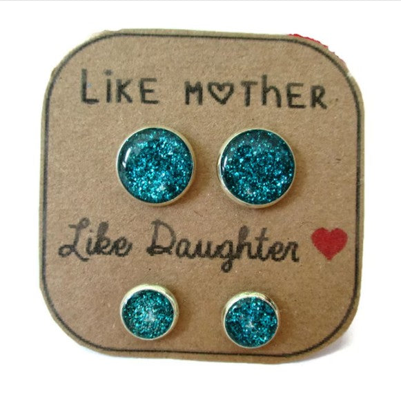 "Like Mother Like Daughter!" Glitter Stud Earrings