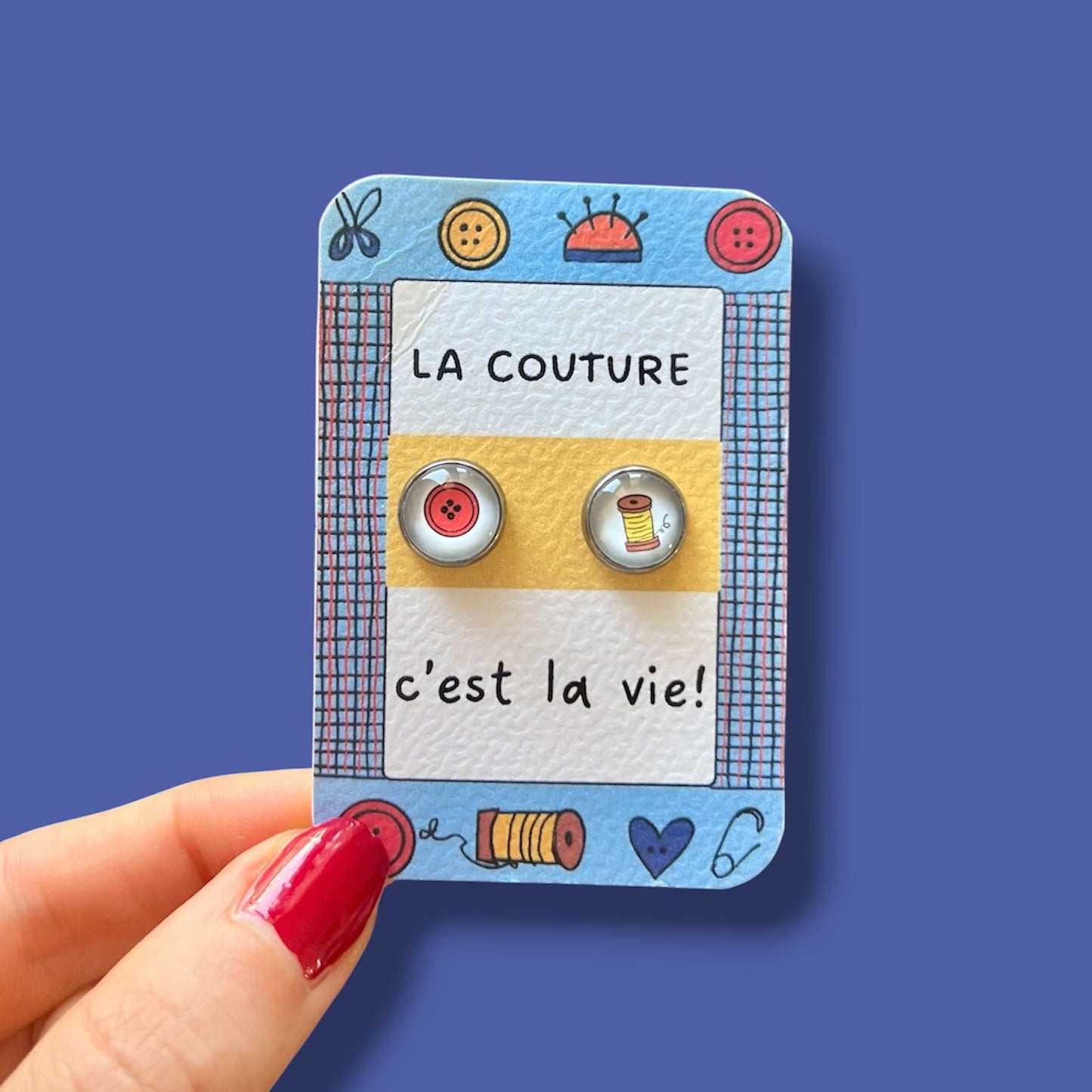puces d'oreille couture bouton bobine