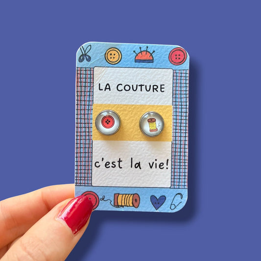 puces d'oreille couture bouton bobine