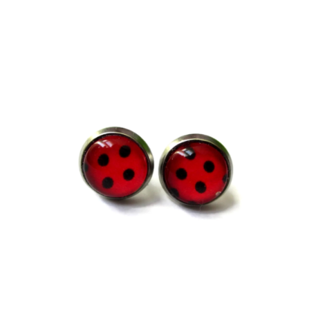 Puces d'Oreilles Enfant Pois Rouges et Noirs, Coccinelle